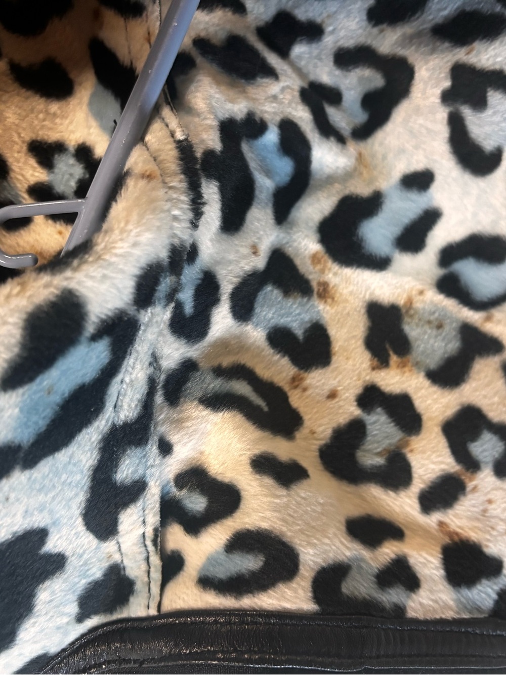 Black Leather Jacket with Leopard-Print Lining - Picture 3 of 4